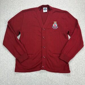 Cardigan Sweater Mens XL Burgundy Salvation Army Knit Button Up Logo Old Money